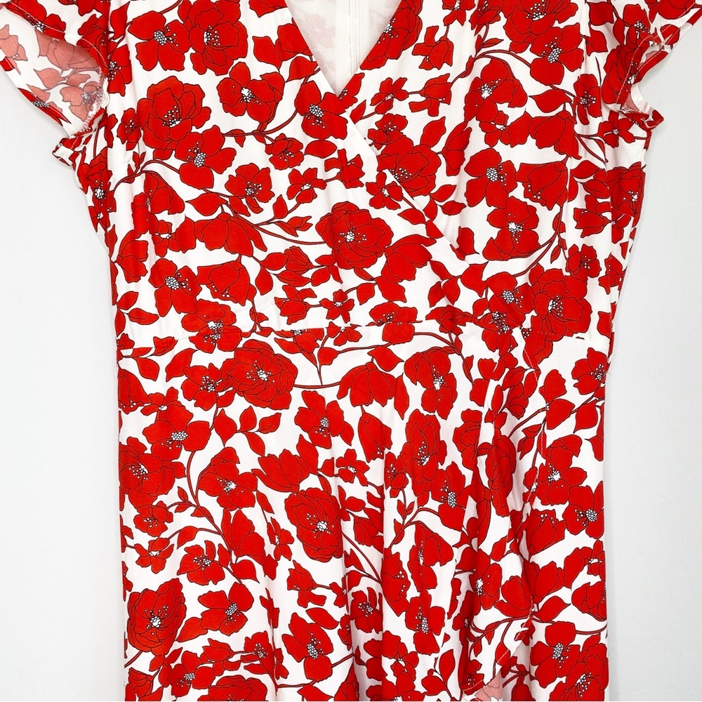 Bardot Fiesta Red Floral Faux Wrap Midi Dress Size 10 - Picture 6 of 15